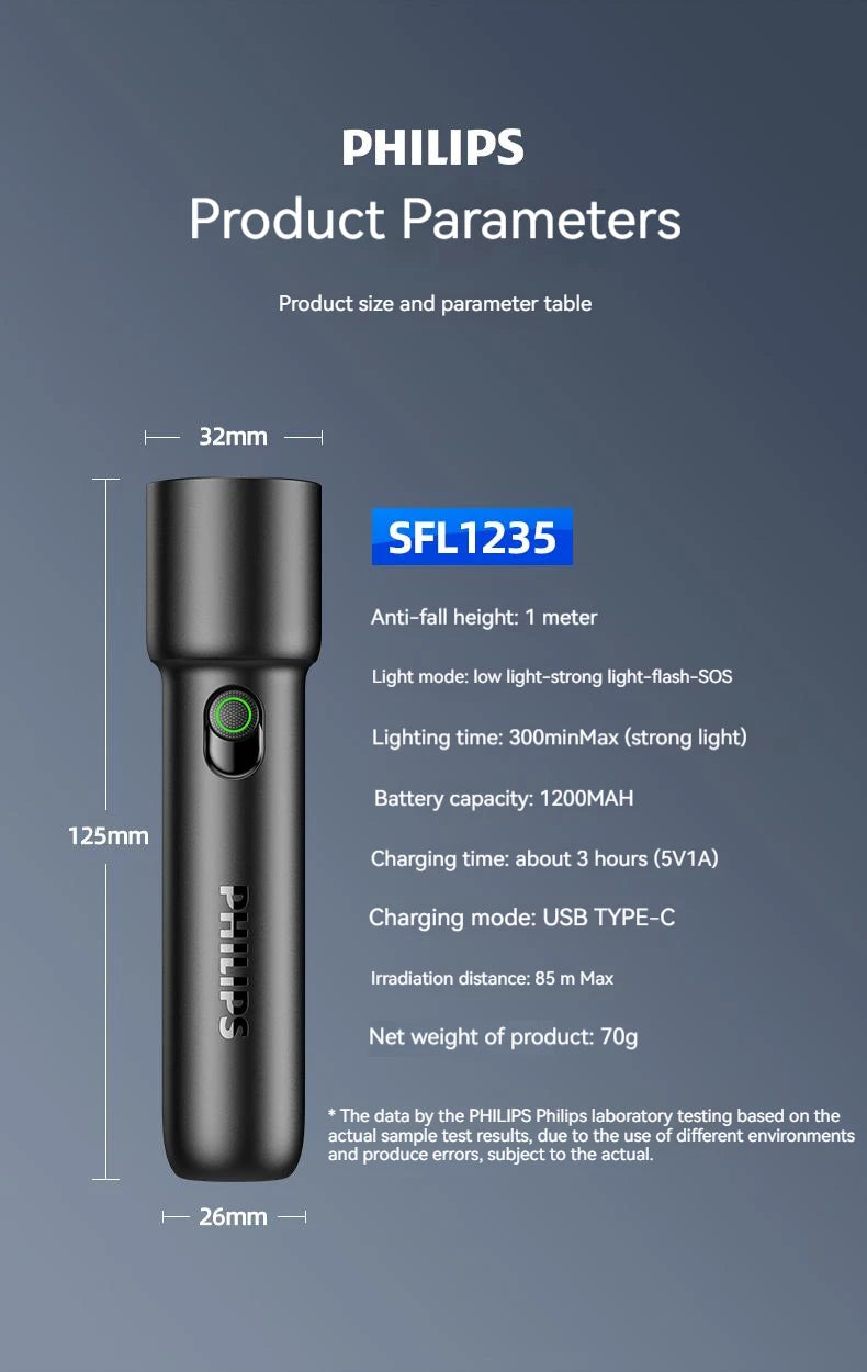 Philips 2025 New EDC Portable Flashlight Rechargeable LED Flashlights for Defensa Personal Self Defense Camping Hiking