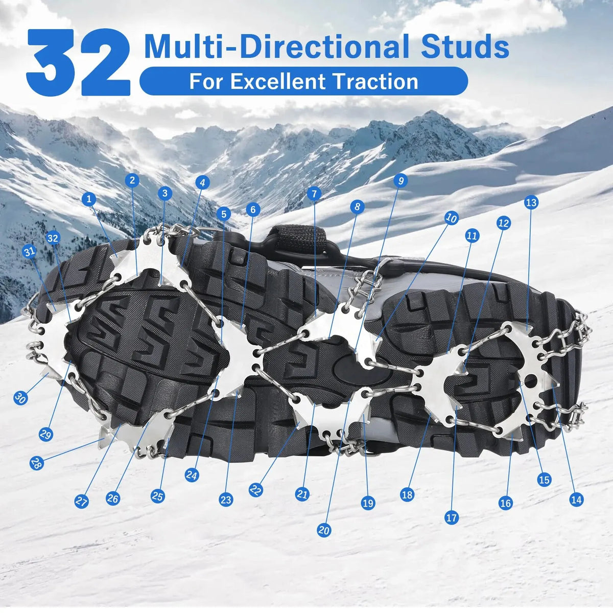 Tomshoo Ultralight 32-Teeth Ice Claw Stainless Steel Anti-Slip Shoe Cover Snow Anti-Slip Cleats Device Climbing Safety Supplies