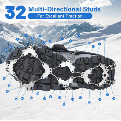 Tomshoo Ultralight 32-Teeth Ice Claw Stainless Steel Anti-Slip Shoe Cover Snow Anti-Slip Cleats Device Climbing Safety Supplies