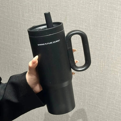 720ML Stainless Steel Thermos Cup with Straw & Handle Ice Coffee Drink Vacuum Insulated Cup Car Travel Outdoor Water Bottle