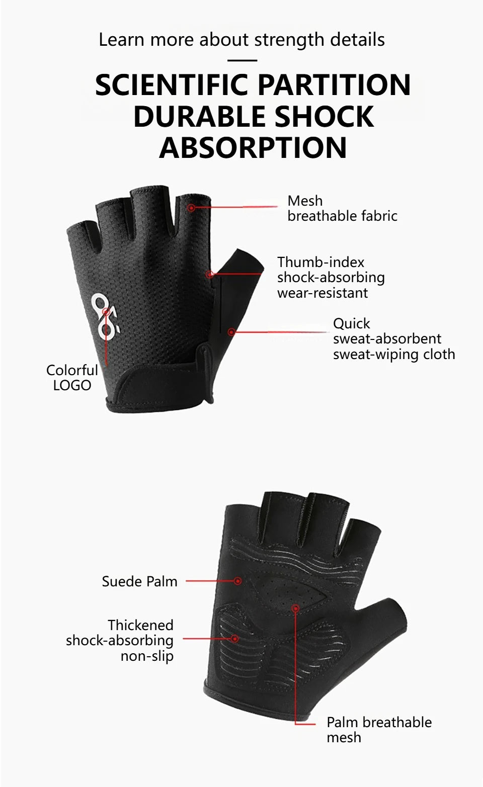 GETINFIT Summer Cycling Half Finger Gloves Lightweight Breathable Non-Slip Durable Shock Absorbing Outdoor Gym Hiking Running