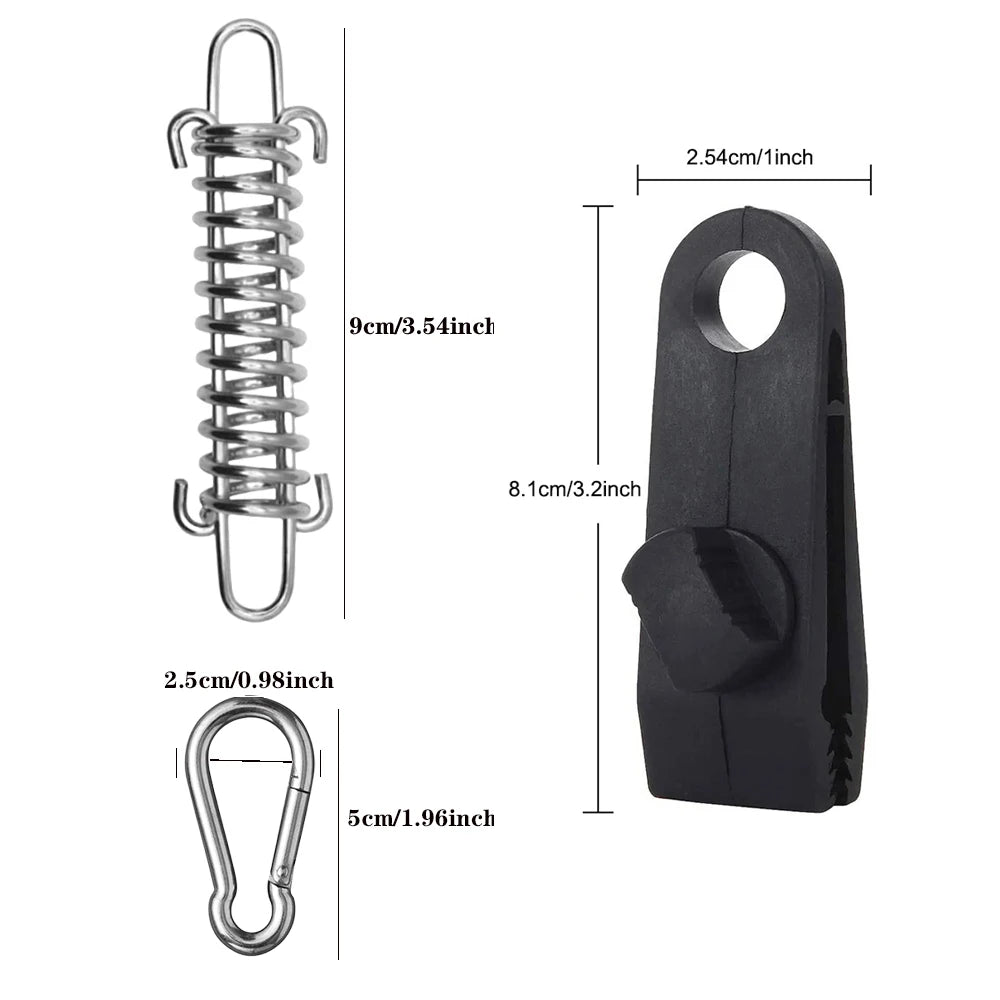 20PCS Tent Accessories Spring Buckle Windproof Rope Tensioner Awning Fixed Hook Buckle, Portable Camping Tent Fixed Buckle,