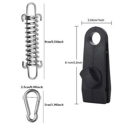 20PCS Tent Accessories Spring Buckle Windproof Rope Tensioner Awning Fixed Hook Buckle, Portable Camping Tent Fixed Buckle,