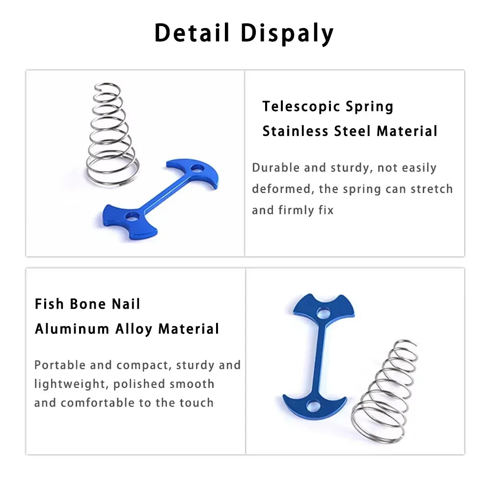5pcs Fish Bone Shaped Tent Pegs with Rope Buckles Camping Deck Floor Nails Spring Design Outdoor Adventure Essential Accessories