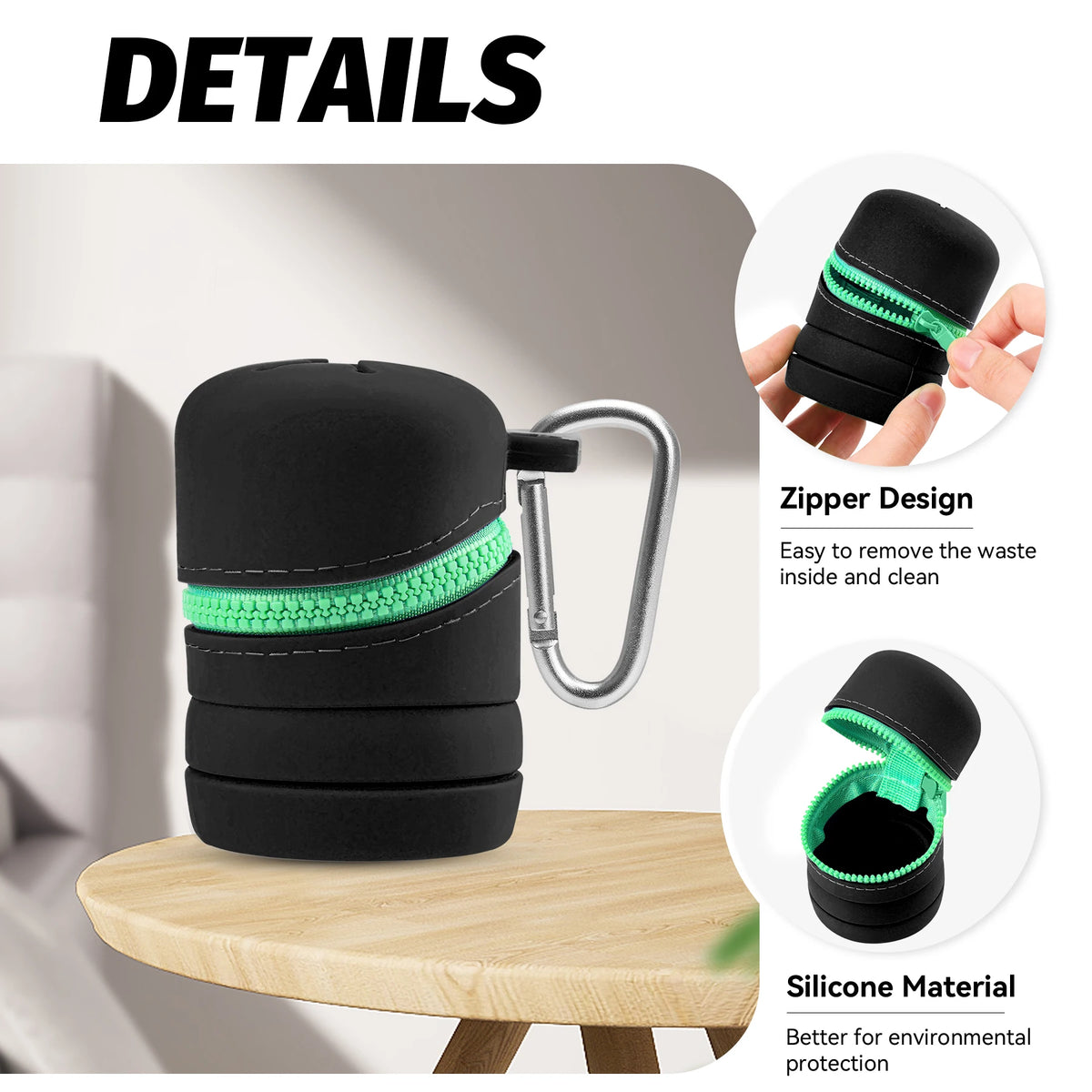 Porfory Foldable Silicone Trash Pouch with Carabiner