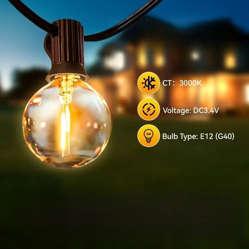 LED String Lights Bulbs 21Meter G40 Globe Lights Outdoor Garden Patio Waterproof Decoration Solar Power Garland Wedding Lighting