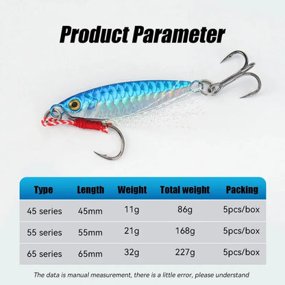 5pcs/Set Metal Jig Fishing Lures Set 10g 20g 30g Trolling Hard Bait for Bass Sea Trout Jigging Tackle Saltwater Fishing Gear