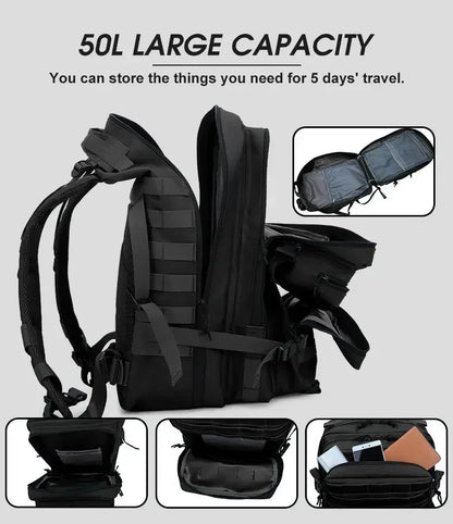 2Q-50L Tactical Backpack Men's Travel Large Capacity Rucksacks Men Waterproof Outdoor 1Sports Multi-functional Bags