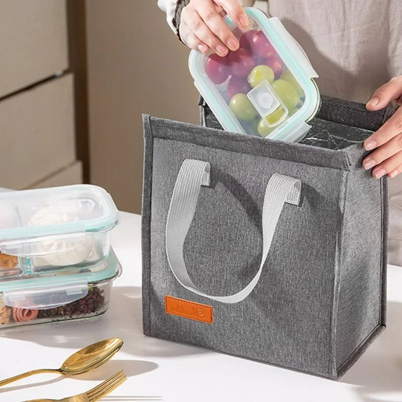 Portable Thermal Insulated Lunch Bag Simple Large Capacity Handle Lunch Tote for Work Picnic Travel Lunch Box