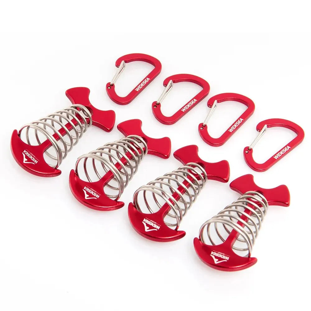 Widesea 4Pcs/set Camping Adjustable Plank Spiral Shaped Fish Bone Deck Carabiner Wind Rope Buckles Tent Stakes Hook Board Peg