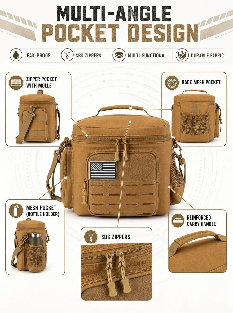 13L Tactical Thermal Cooler Lunch Bag Leakproof Insulated Durable Meal Storage Bag For Men Office Work Daily Commute Camping Picnic Fishing Outdoor Portable Insulated Food Carrier Bag