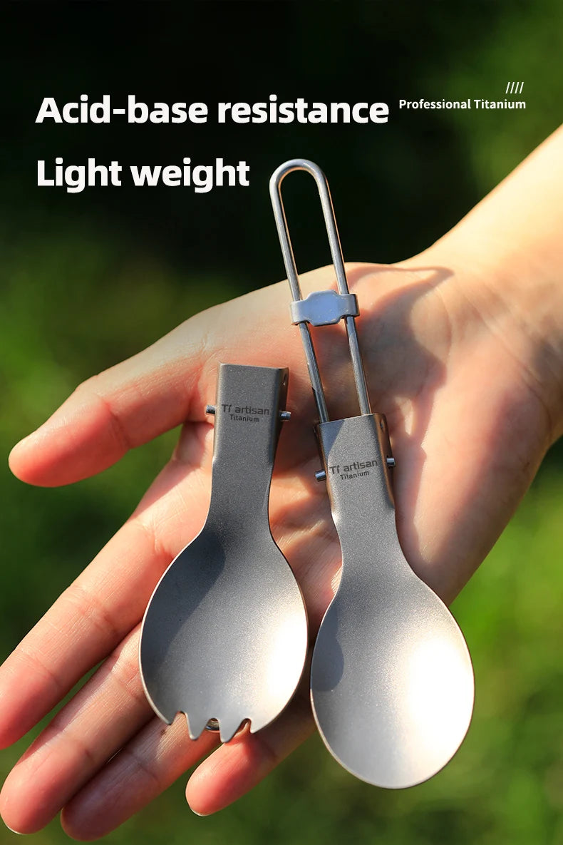 Tiartisan Titanium Folding Spork Outdoor Camping Ultralight Portable Tableware Backpacking Hiking Dinner Spork Utensil