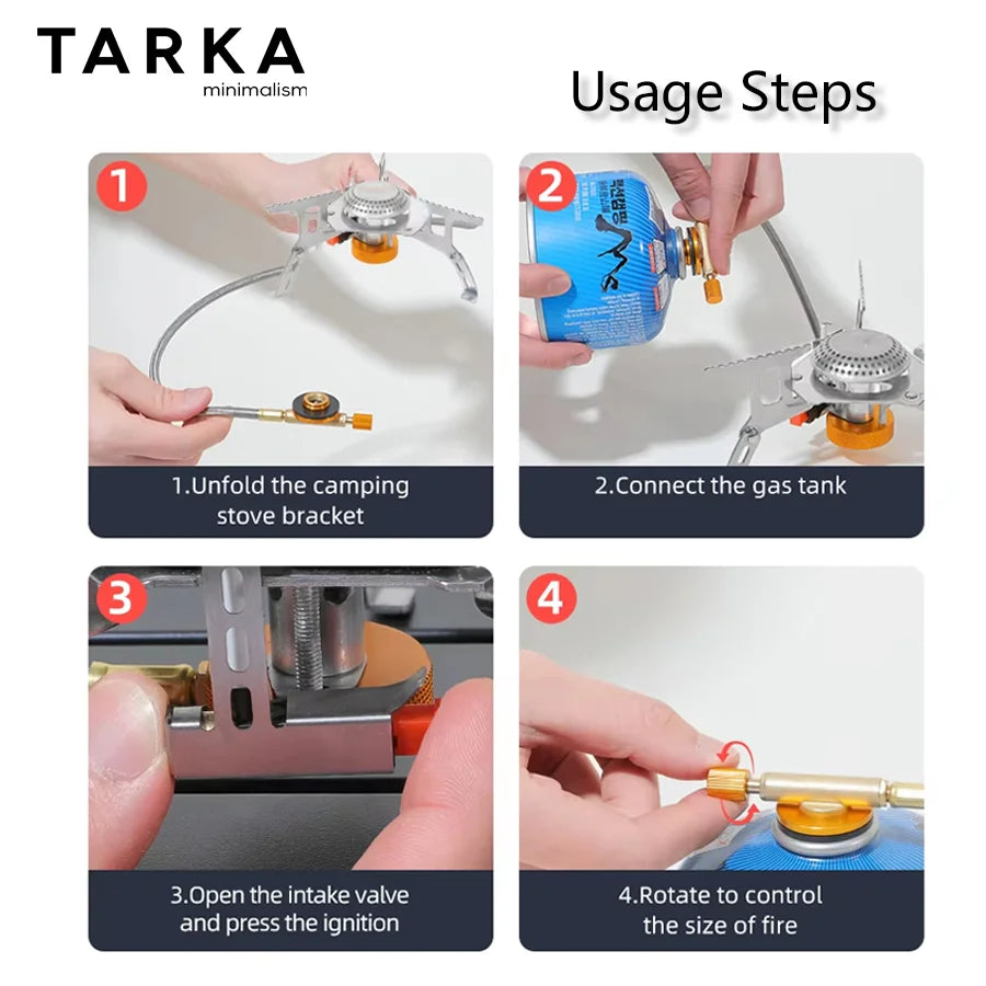 TARKA Backpacking Gas Burner Camping Stove with Adapter, Small Size Strong FireFire Heater with Storage Box, Camping Supplies