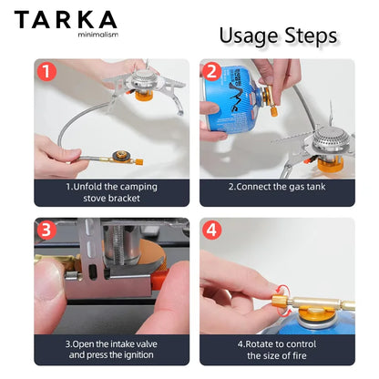 TARKA Backpacking Gas Burner Camping Stove with Adapter, Small Size Strong FireFire Heater with Storage Box, Camping Supplies