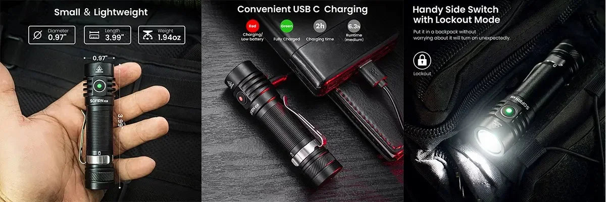 SOFIRN SC18 1800lm SST40 LED 18650 Torch TIR Optics Lens EDC Flashlight USB C Rechargeable Lantern