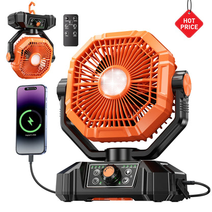 20000mAh Camping Fan with LED Lantern – 8-Speed, Remote
