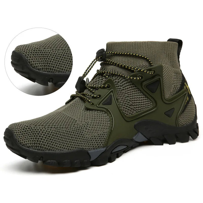 Men’s High-Top Hiking Boots – Breathable Mesh Outdoor Sneakers for Walking, Mountaineering & Travel (Lightweight Comfort, 2025)