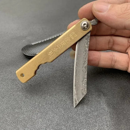 NEW Higonokami Japanese Mini Pocket Folding Knife VG10 Damascus Steel Camping Hunting Copper Handle Knives Outdoor EDC Tool