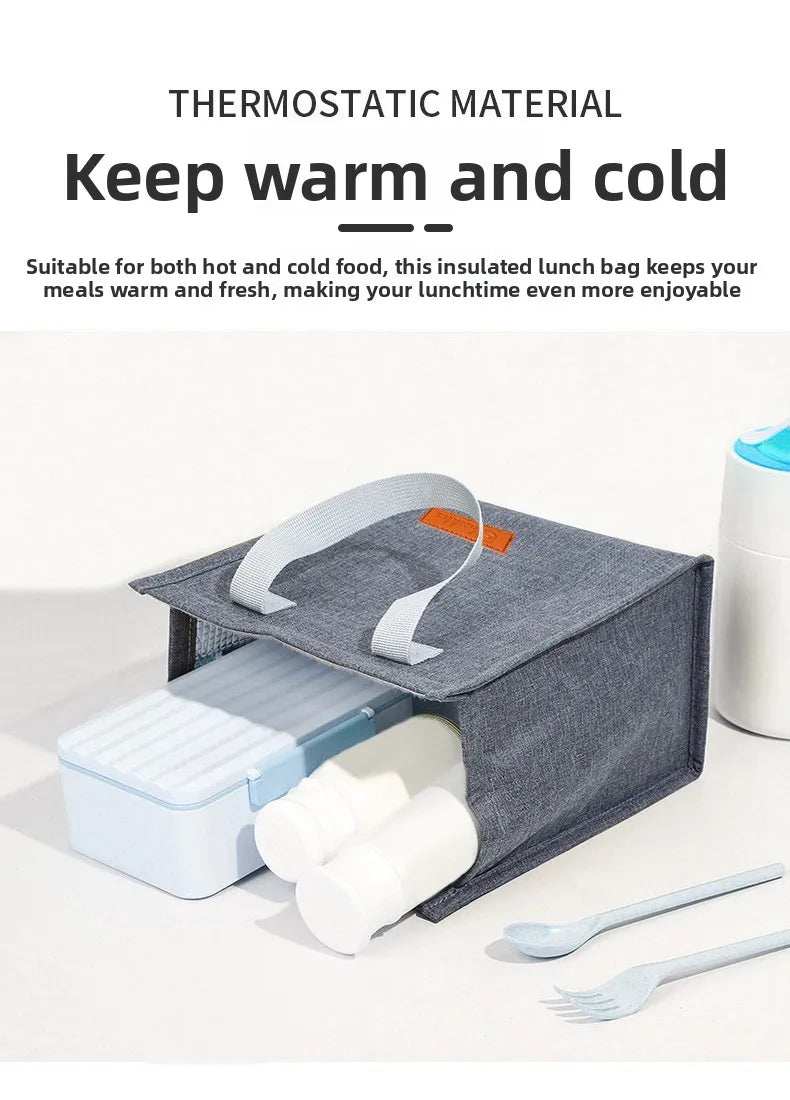 Portable Thermal Insulated Lunch Bag Simple Large Capacity Handle Lunch Tote for Work Picnic Travel Lunch Box
