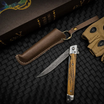 Mini Damascus Pattern Folding Pen Knife Outdoor Knife Pocket Knife Slim Blade Comfortable Grip Sharp Blade Gadgets