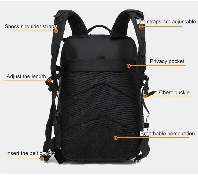 2Q-50L Tactical Backpack Men's Travel Large Capacity Rucksacks Men Waterproof Outdoor 1Sports Multi-functional Bags