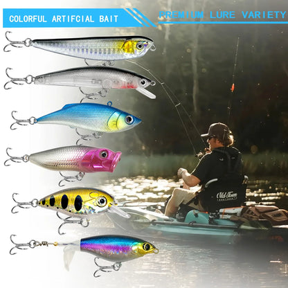 84/107pcs Fishing Lure Kit Soft and Hard Bait Set Gear Layer Metal Jig Spoon For Bass Pike Crank Tackle Accessories with Box