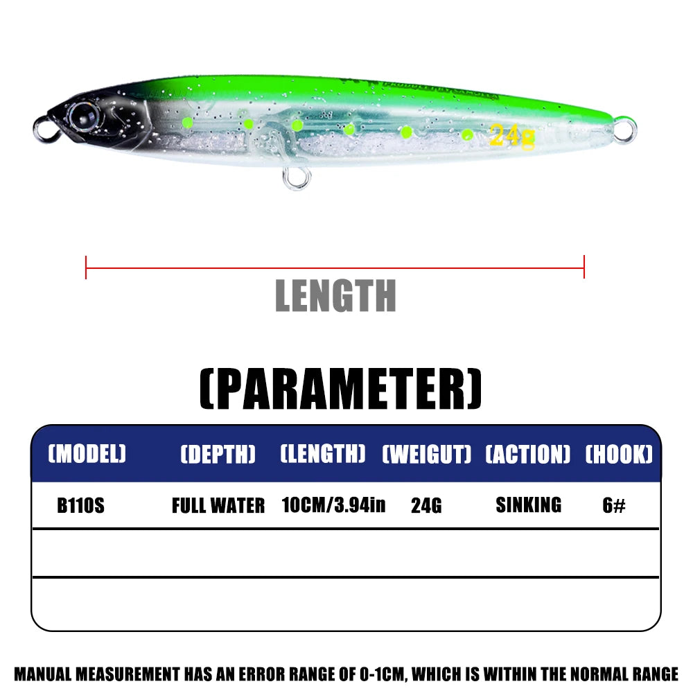 Fishing Lure 4pcs/set Pencil Sinking 10cm 24g Bass Fishing Tackle Saltwater Lures Fish Bait Trolling LureFishing Accessories