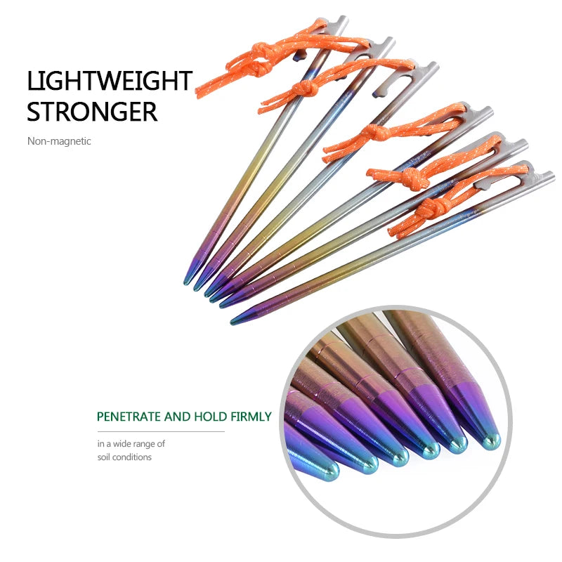 Boundless Voyage 6pcs Heavy Duty Titanium Alloy Camping Tent Stakes Peg for Outdoor Trip Hiking Gardening Ti4013P