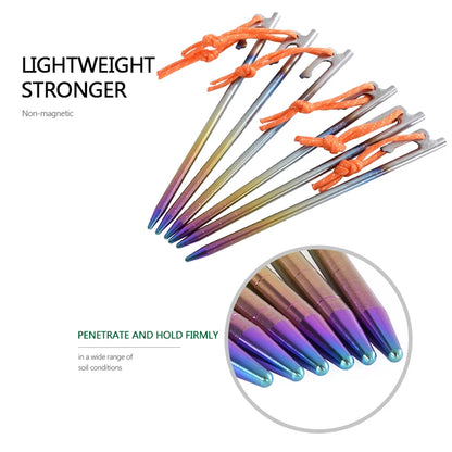Boundless Voyage 6pcs Heavy Duty Titanium Alloy Camping Tent Stakes Peg for Outdoor Trip Hiking Gardening Ti4013P
