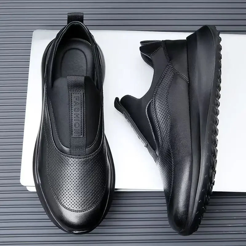 Men’s Platform Slip-On Sneakers – Breathable Vulcanized Running Shoes with Thick Soft Soles