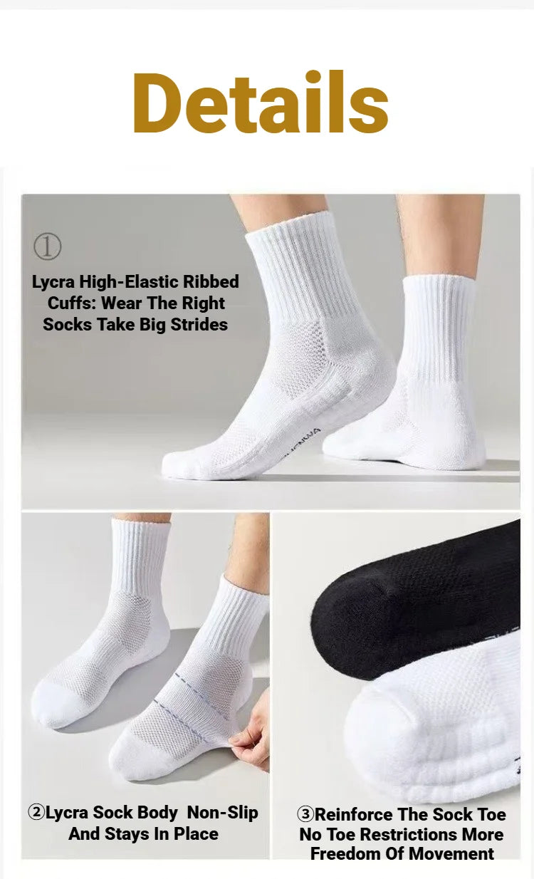 Men's Thick Bottom Sweat Absorbing and Breathable Sports Socks with Bottom Cushion for Running Professional Sports Men's Socks