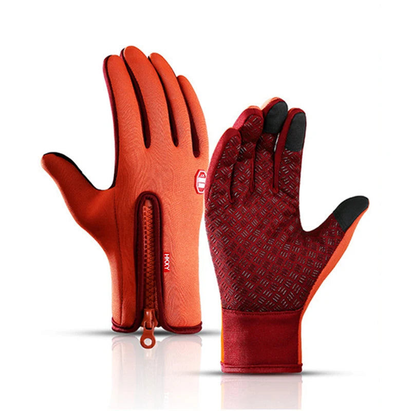 Men Women Cycling Winter Warm Sport Gloves Touchscreen Outdoor Fishing Splash-proof Skiing Snowboard Nonslip Zipper Gloves