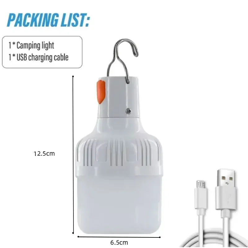 1PC USB Rechargeable 60W LED Camping Light Bulb Hanging Hook Emergency Lantern Portable Tent Lamp Outdoor Camping Night Market