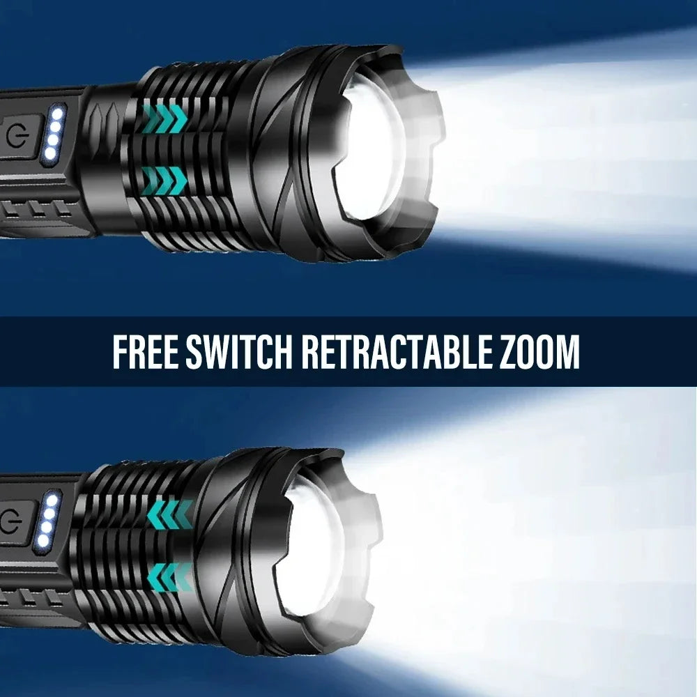 LED Flashlight Rechargeable Torch High Power Strong Light Flashlight Long Range Tactical Zoom Lamp Outdoor Camping Lantern