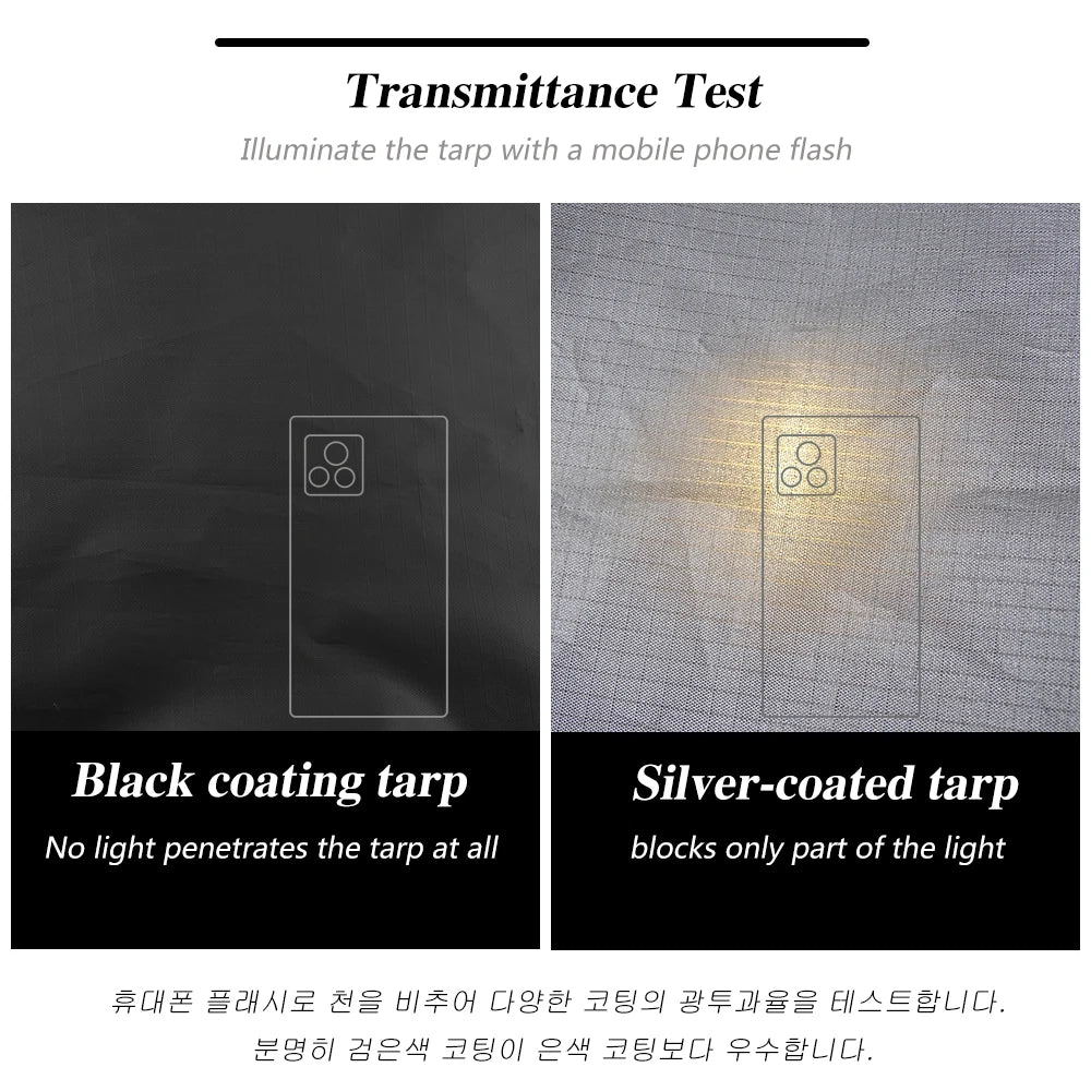 19 Hanging Points Black Coating Tarp Waterproof Black Coated Tarp Outdoor Camping Tent Tarp Bushcraft Shelter DIY Tent Fly
