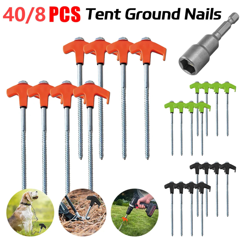 8/24Pcs Camping Pegs Drill In with Hex Socket Stakes Ground Anchors Camping Stakes Tent Ground Nail Screw in Camping Tent Pegs