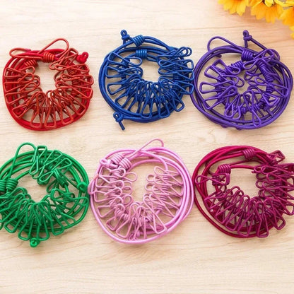 4M Outdoor Camping Non-slip Stretch Clothesline With 12 Clips Travel Stretchy Clothesline Sock Line Hanging Laundry Drying Rope