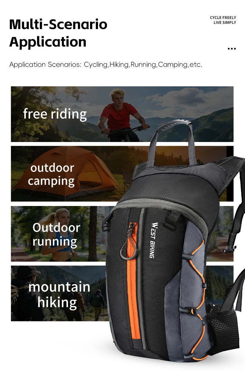 WEST BIKING 10L Cycling Backpack Lightweight Outdoor Sports Running Hiking Climbing Hydration Bag Waterproof Flodable Travel Bag