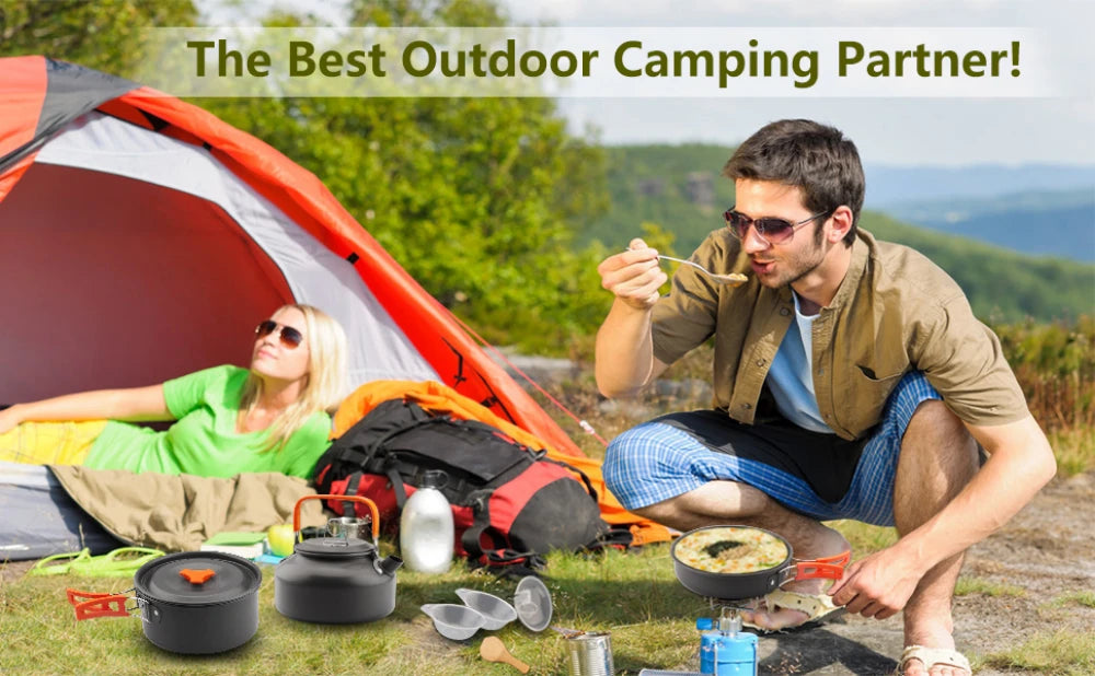 Camping Cooking Set Portable Lightweight Aluminum Camping Pot Set Hiking Picnicking Outdoor Travel Cooking Utensils Set