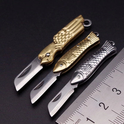 5cm Acrylic Mini Folding Knife Pendant Brass Wood Keychains Sharp Small Blade Portable Hanging Outdoor Camping Unboxing Knife