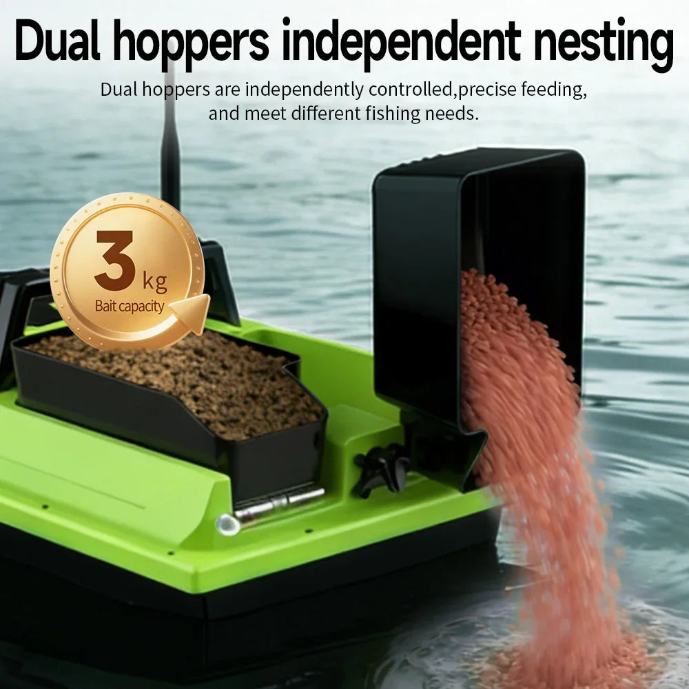 Sonar Bait Boat with Color Fish Finder Screen & Dual Hopper