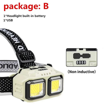 COB LED Powerful Headlamp USB Rechargeable Head Torch USB Rechargeable Waterproof Outdoor Camping Fishing Hunting Search Lantern