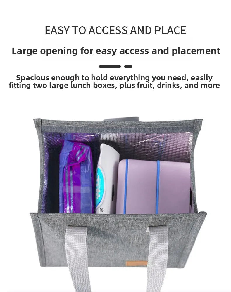 Portable Thermal Insulated Lunch Bag Simple Large Capacity Handle Lunch Tote for Work Picnic Travel Lunch Box