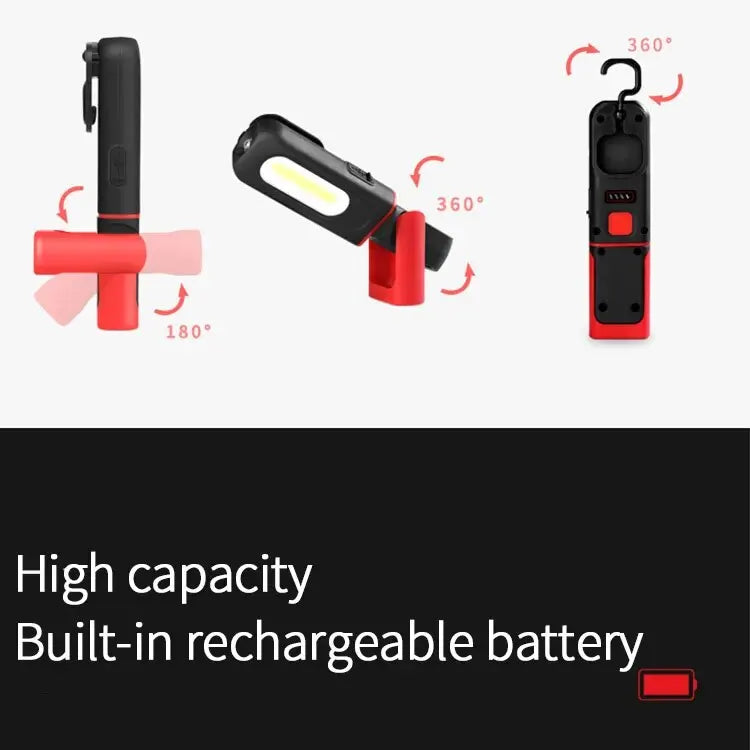 Portable USB Rechargeable Work Light Magnetic COB LED Flashlight Hanging Lamp with Built-in Battery Camping Torch