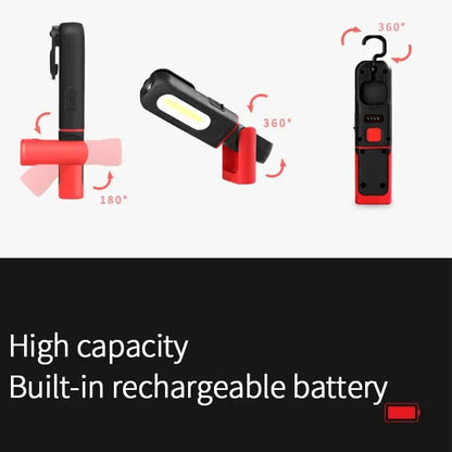 Portable USB Rechargeable Work Light Magnetic COB LED Flashlight Hanging Lamp with Built-in Battery Camping Torch