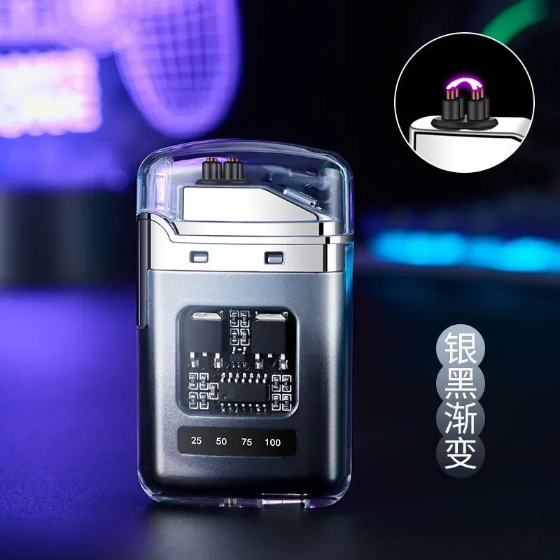 Electric Windproof Metal Lighter Double Arc Flameless Plasma Rechargeable USB Lighter LED Power Display Touch Sensor Lighters