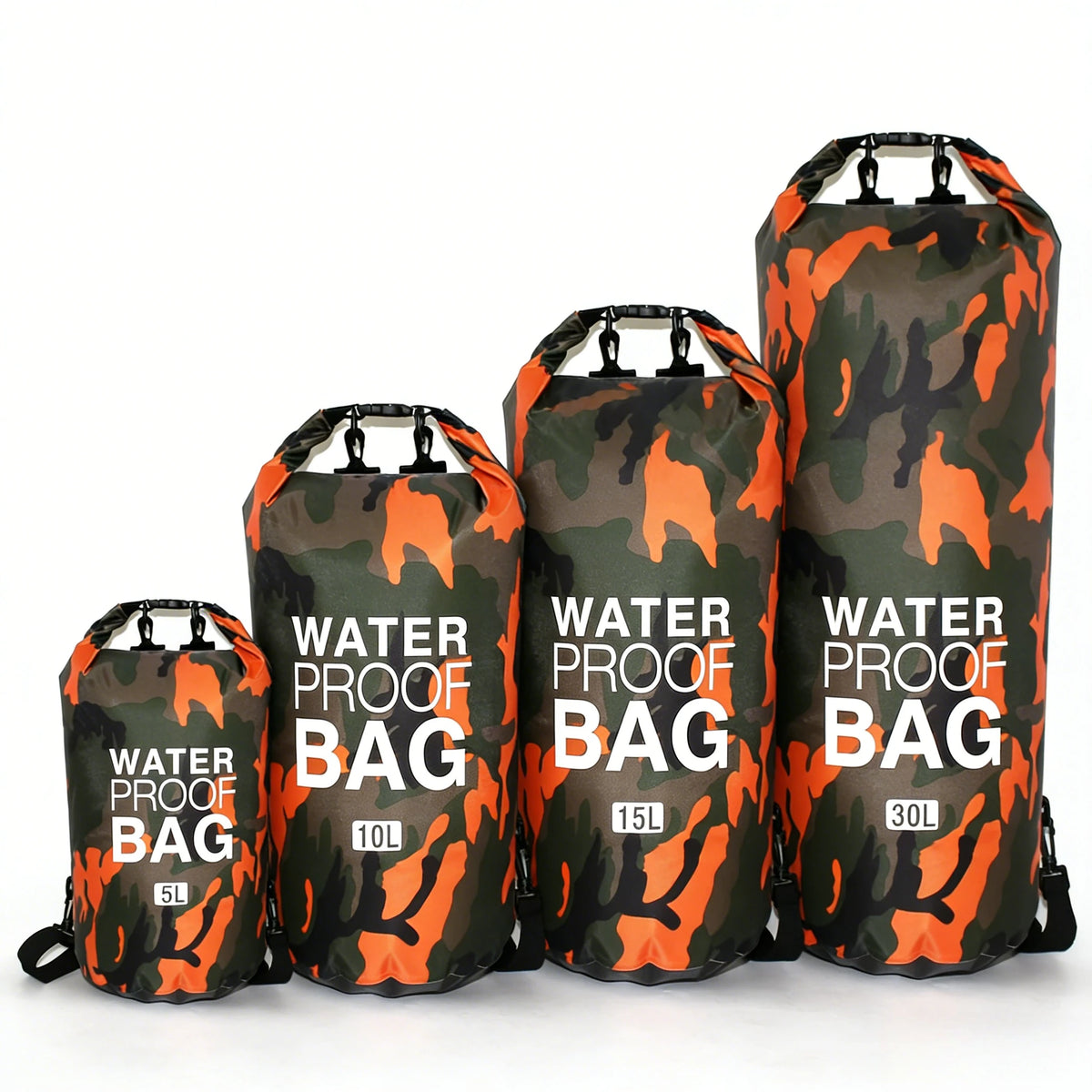 2/5/10/15/20/30L Outdoor Camouflage Waterproof Portable Rafting Diving Dry Bag Sack PVC Coated Swimming Bags for River Trekking