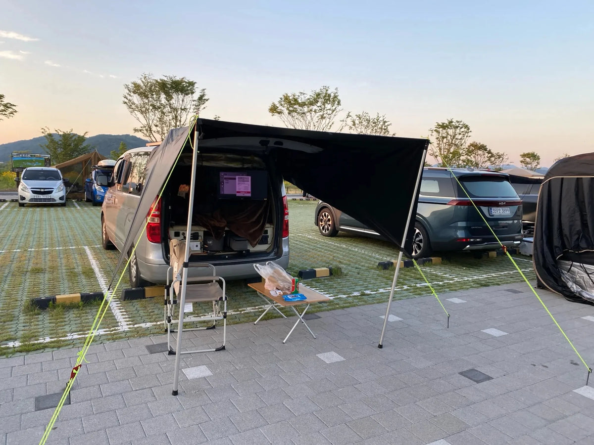 Bat Shape Car Side Awning Black Coating Tarp 2x3 Outdoor Waterproof Camping Black Coated Car Rear Shelter Tent for SUV Van