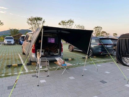 Bat Shape Car Side Awning Black Coating Tarp 2x3 Outdoor Waterproof Camping Black Coated Car Rear Shelter Tent for SUV Van