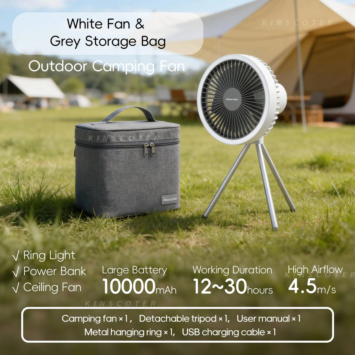 10000mAh 4000mAh Camping Fan Rechargeable Desktop Portable Circulator Wireless Ceiling Electric Fan with Power Bank LED Lighting